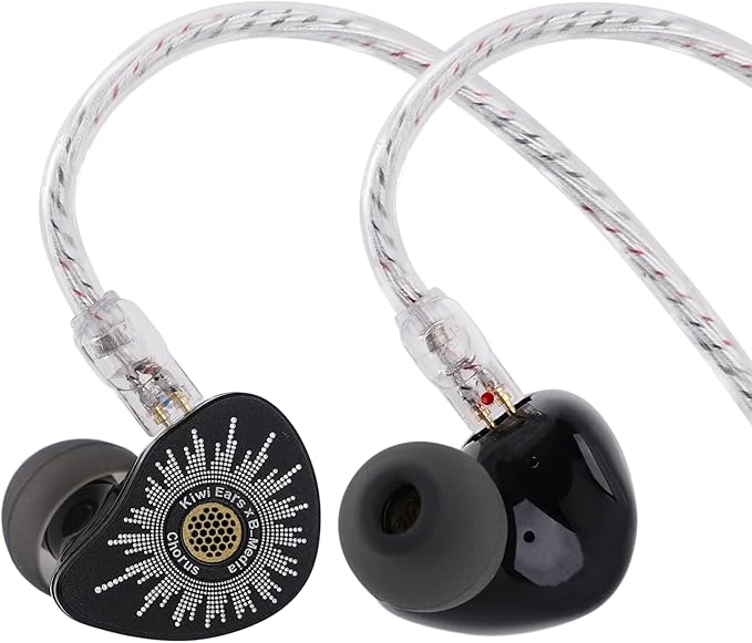Linsoul Kiwi Ears x B_Media: Chorus in Ear Monitor,DLC Diaphragm Dynamic Driver Wired Earbuds CNC Metal Faceplate IEM,with Dual Silver-Plated Cable,Earphones for Audiophile (1, Black, 3.5mm with Mic)