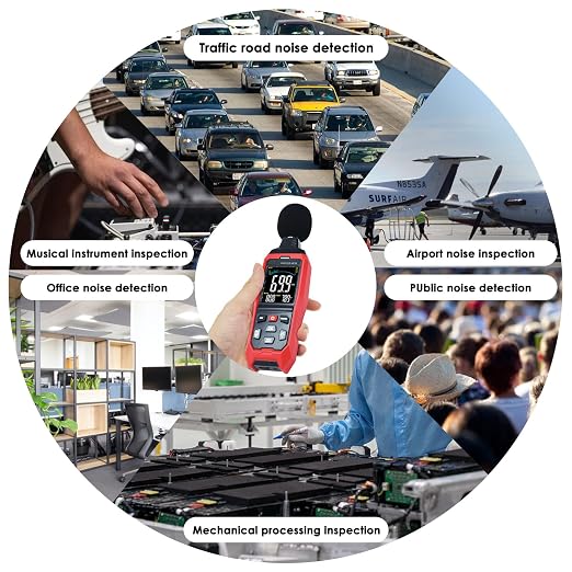 Decibel Meter Data Logger Large LCD Sound Level Meter Noise Meter A/C/Z Weighting High Accuracy Sound Meter with Audible Visual Alarm Data Recording Fast/Slow Temperature for Classroom Noisy Neighbor