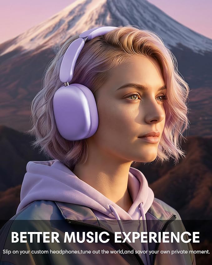 Wentronic Y02 Active Noise Cancelling Headphones, Wireless Over-Ear Bluetooth 5.4 Headphones with Microphone, 60H Playtime, Hi-Res Audio, Big Bass, Foldable Lightweight for Travel Home Office, Purple
