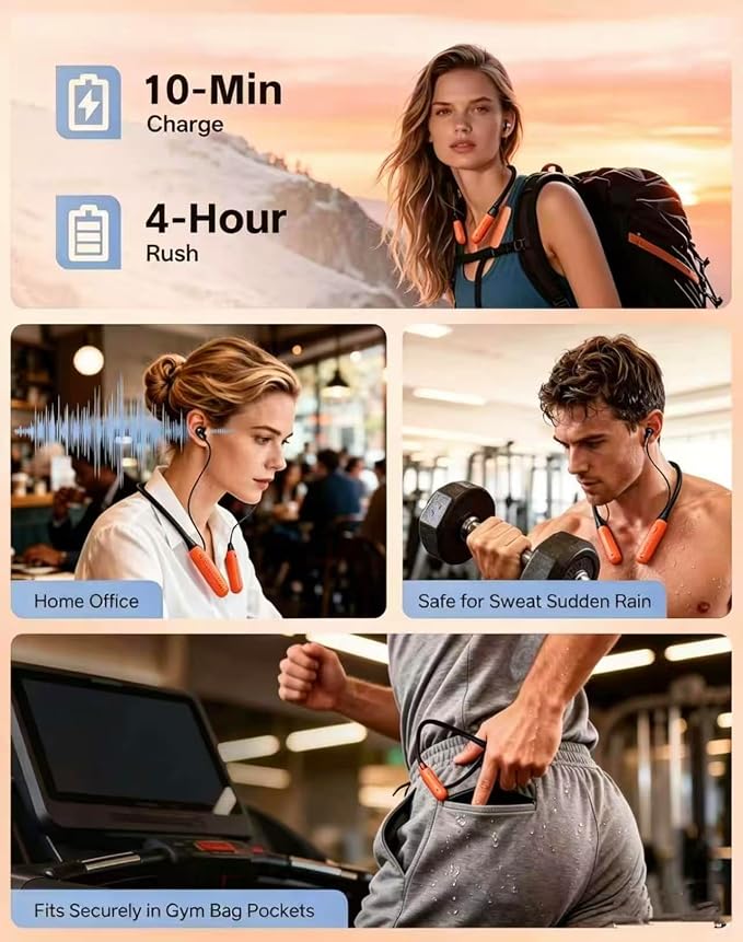 JL&MI Neckband Bluetooth Headphones, 1000H Extra Battery Life Magnetic Earbuds Noise Cancelling, 80H Playtime Running Headphones Around Neck with Mic, Wireless HiFi Stereo Earphones, Orange