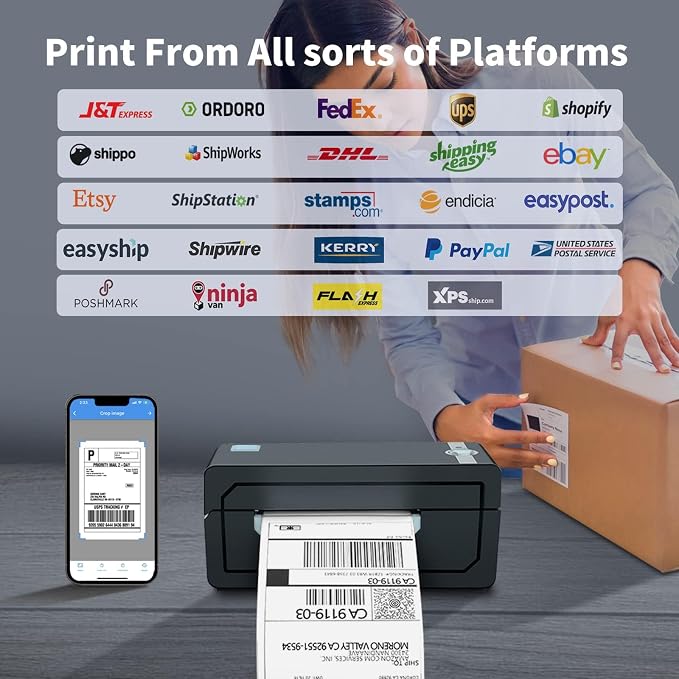 JADENS Bluetooth Thermal Shipping Label Printer – Wireless 4x6 Shipping Label Printer, Compatible with Android, iPhone, Windows & Mac, Widely Used for, Amazon, Shopify, Etsy, USPS(Blue)