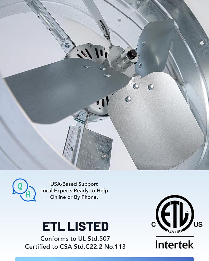 iLiving ILG8G14-12T Automatic Gable Mount Attic Ventilator Fan with Adjustable Thermostat, 2.85 Amp, 2339 CFM, Single-Speed | Automatic