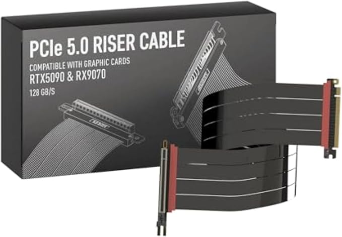 LINKUP PCIE 5.0 Riser Cable | for Vertical GPU Mount | Right Angle | Graphics Card GPU Ready | Usable with PCIe 4.0 & RX 9070/ RTX5090 | 70cm (Total Length: 74cm)