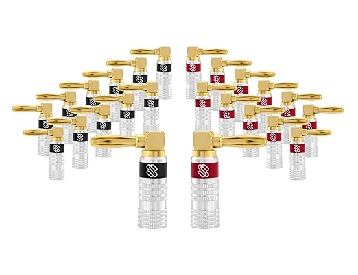 Sewell Silverback Right Angle Banana Plugs, 12 Pairs Quick Connect Gold Plated Speaker Plugs 90 Degree - Version 2-2024 Update