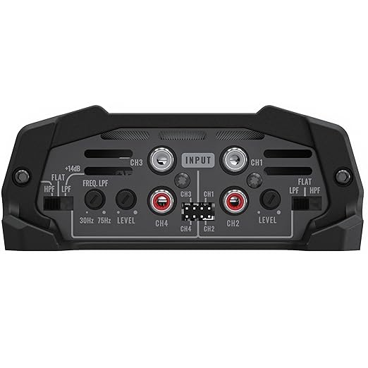 Stetsom HL 400x4 2 Ohms - Compact Digital 4 Channel Amplifier, 400W RMS 400.4, Full Range, High Input, Bass Boost Gain + 14db (Variable Adjustment 30-75hz), Multichannel, Digital Sound, Crossover