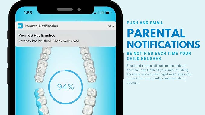 Blu Smart Toothbrush for Kids Up to 8 Years, App-Enabled Sonic Toothbrush with Live Tracking, Helps Build Healthy Brushing Habits, Rechargeable Electric (Blue)