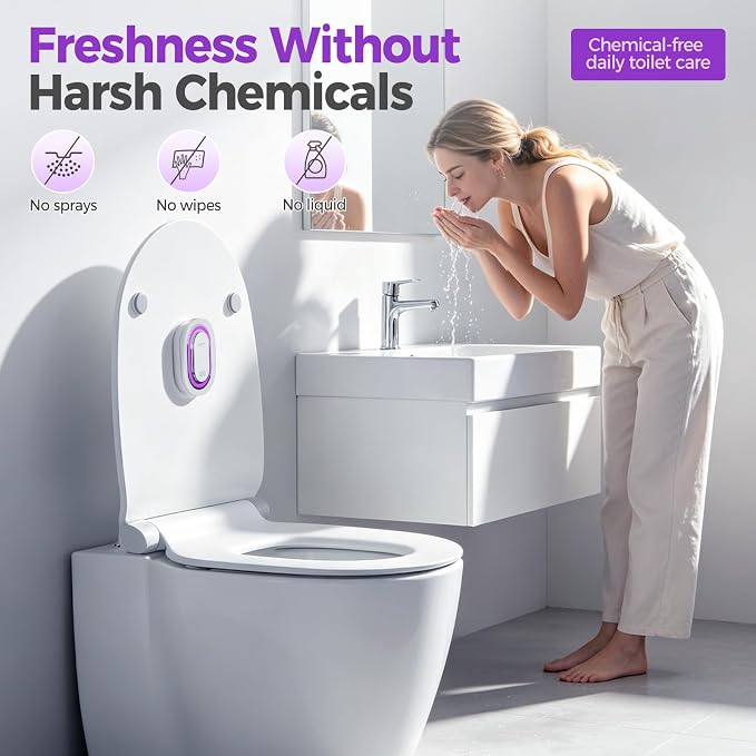 UV-C Toilet Lid Sanitizer 2 Pack, Hands-Free 99-Second Auto Cycle, Helps Reduce Odors, No Sprays or Residue, 180° Coverage, USB-C Rechargeable, Fits Most Toilet Lids