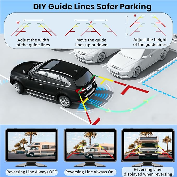4 Wired Backup Camera System for Truck/RV, 10.1" HD 1080P Plug and Play Touch DVR Quad Split Monitor & 4 Side/Rear Camera Waterproof IR Night Vision Vibration-Proof for Trailer/Tractor/Heavy Equipment