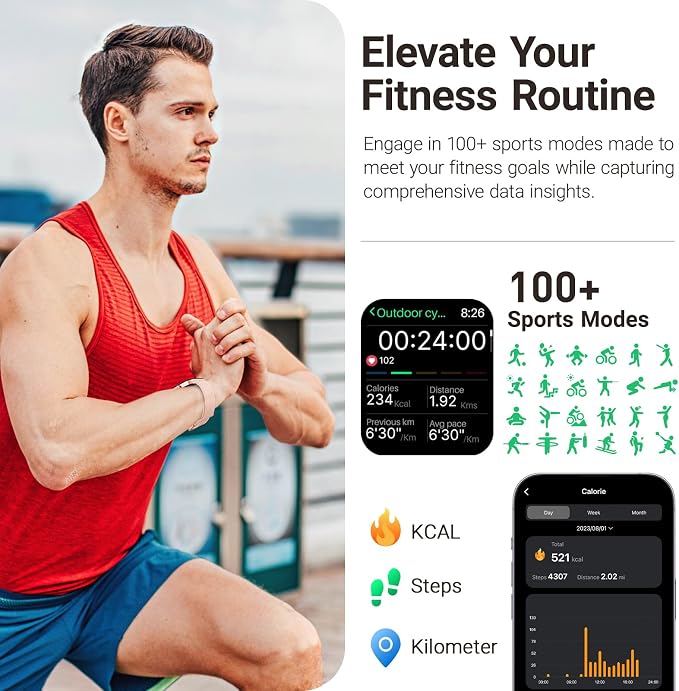 TOZO AMOLED S4 AcuFit One Smart Watch 1.78" Ultra-Clear Screen for Men Women, Call/Answer Fitness Tracker, Sleep Monitor IP68 Waterproof for iOS 11.0+ Android 9.0+ Rose Gold