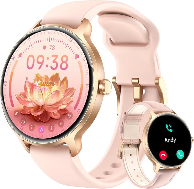 Smart Watch for Women, 1.27" HD AMOLED Smartwatch (Answer/Call) for iPhone/Android/Samsung, Fitness Tracker with 120+ Sport Modes, Heart Rate/Sleep/Health Monitor, IP68 Waterproof, 2 Bands