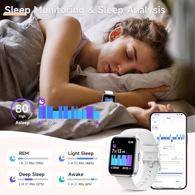 Smart Watches for Women Men, for Android & iPhone, Alexa Built-in, 1.8" Touch Screen Smartwatch with Heart Rate/SpO2/Sleep/Stress Monitor , IP68 Waterproof Fitness Tracker, 101+ Sports Modes, 2 Bands