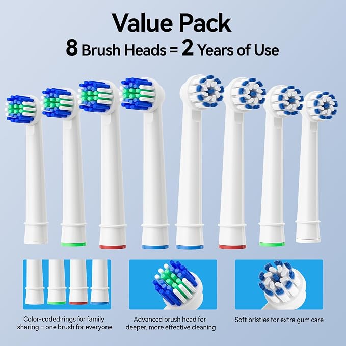 SEAGO Rotating Electric Toothbrush for Adults - 8 Replacement Heads (4 Soft/4 Hard), IPX7 Waterproof, 5 Modes with Memory Function, 2-Minute Timer, USB Type-C Rechargeable (SG-2607-Black