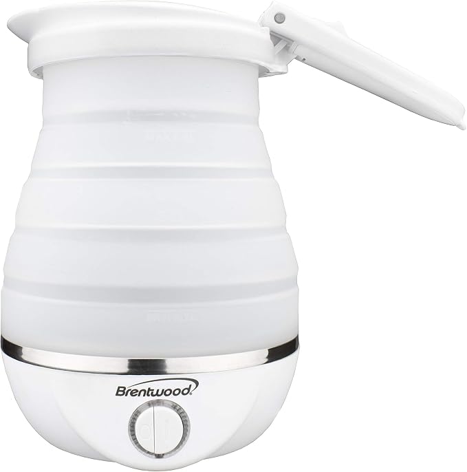Brentwood KT-1508W Dual Voltage 120/220 Volt 0.8 Liter Collapsible-Travel Kettle, White