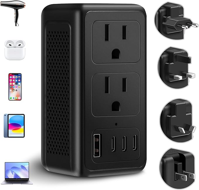 2000W 220V to 110V Voltage Converter US to Europe for Hair Dryer, Converter European Travel Converter Fast Charging, Power Converter Adapter Combo for 200+ Countries (Black)
