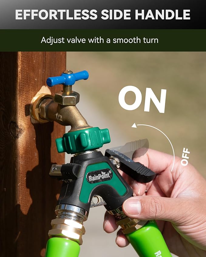 RAINPOINT Sprinkler Hose Timer with 2 Way Heavy Duty Metal Hose Splitter Programmable Watering Timer and 3/4 Inch GHT Y Spigot Splitter with Shut Off Valves for Faucet and Drip Irrigation