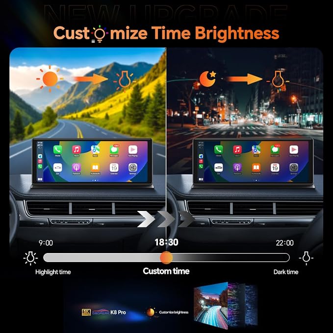 K80 Wireless Carplay & Android Auto with Dash Cam- 11.3" HD IPS Touch Car Play Screen for Car, 5K Front & 1080P Rear Camera, Loop Recording, Bluetooth Audio, Mirror Link, GPS, Siri