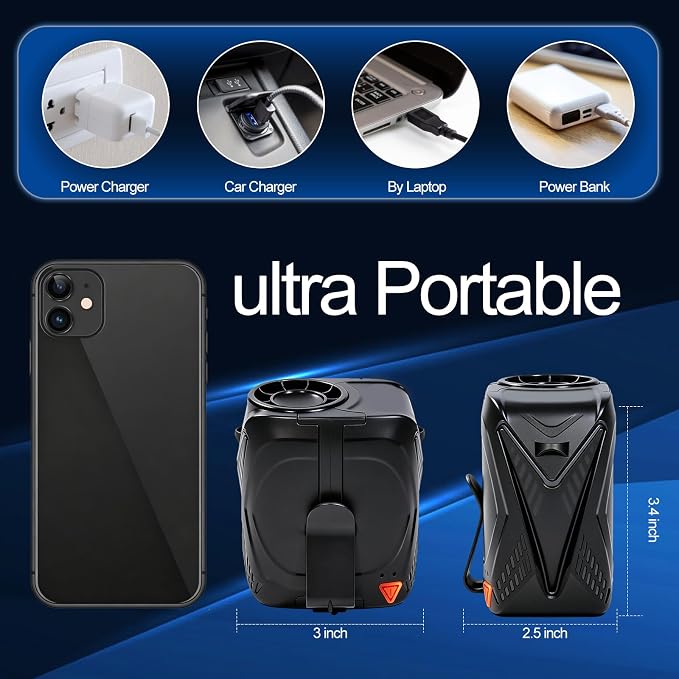 Portable Fan Rechargeable, 6 Speeds Waist Fan 6000mAh, 31H Strong Airflow Belt Fan, 4-in-1 Hands-Free Body Clip on Fan for Outdoor Construction Warehouse Work Gifts
