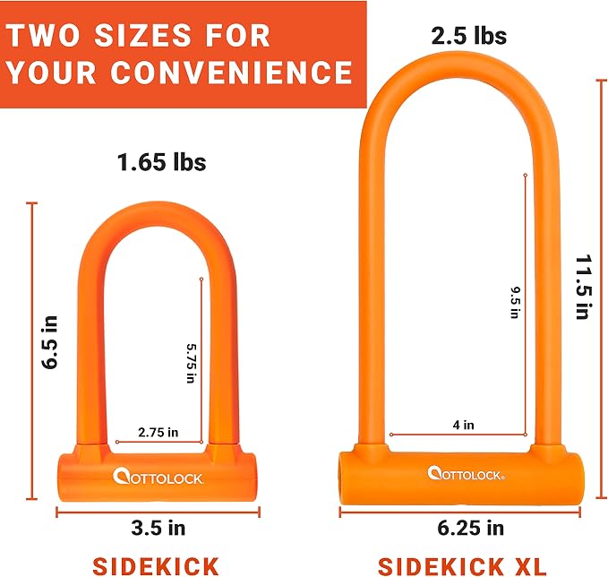 OTTOLOCK Sidekick Compact U-Lock – Lightweight Anti-Theft Bike Lock for Road, Mountain & Electric Bikes with Keys