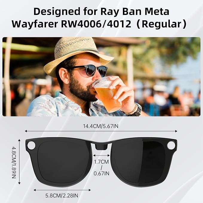 HIBLOKS 2Pcs Polarized Clip for Ray-Ban Meta Wayfarer RW4006 & Gen 2 RW4012 Regular (50-22), Shiny Black Frame Discoloration Clip for RayBan Meta Gen 2, (Black+Green)