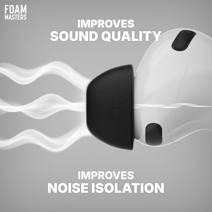 Foam Masters Ultra-Premium Memory Foam Ear Tips for AirPods Pro 3rd Gen (2025) | 3 Pairs | New Ver. | Secure Fit | Super Comfort | Better Noise Cancel | Replacement Buds (Small, Black)