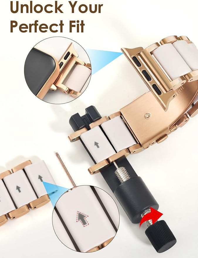 V.R.HOPE 2-in-1 Office & Gym Band for Apple Watch Women – Stainless Steel + Soft Silicone Hybrid, Hypoallergenic & No Skin Irritation, All-Day Comfort – Fits Series 1-11, SE3 38mm 40mm 41mm 42mm(Starlight+Rose Gold)