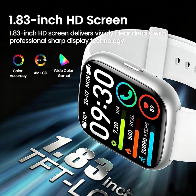 Smart Watch with Alexa Built-in, 1.83" HD Touchscreen Fitness Tracker with Bluetooth Call, Fitness Watch with Heart Rate/Sleep Monitor/120+ Sports, IP68 Waterproof Smartwatch for Android iOS, Ivory