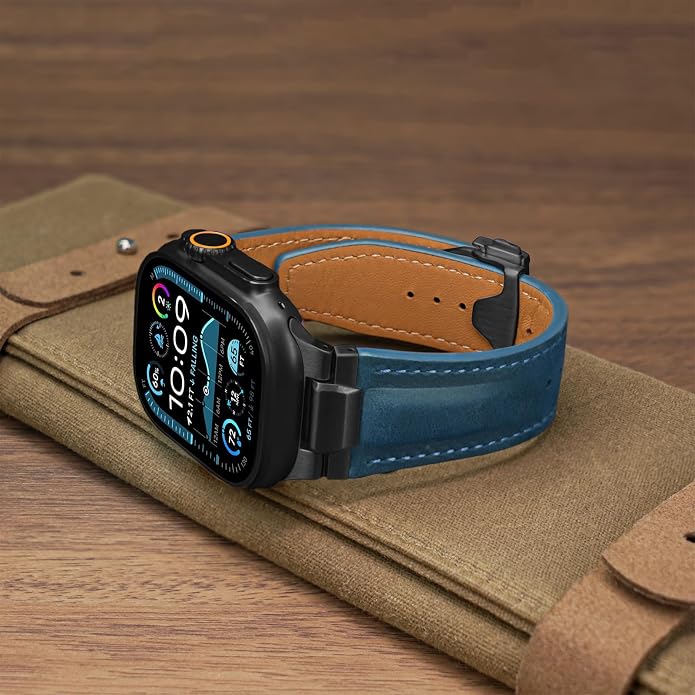 Vintage Genuine Leather Band for Apple Watch Ultra 49mm (2026 Upgrade), Rugged Replacement Strap Compatible with iWatch 46mm 45mm 44mm - for Men Women, Fit Ultra3/2/1, SE 3/2/1, Series11 10/9/8/7/6/5/4