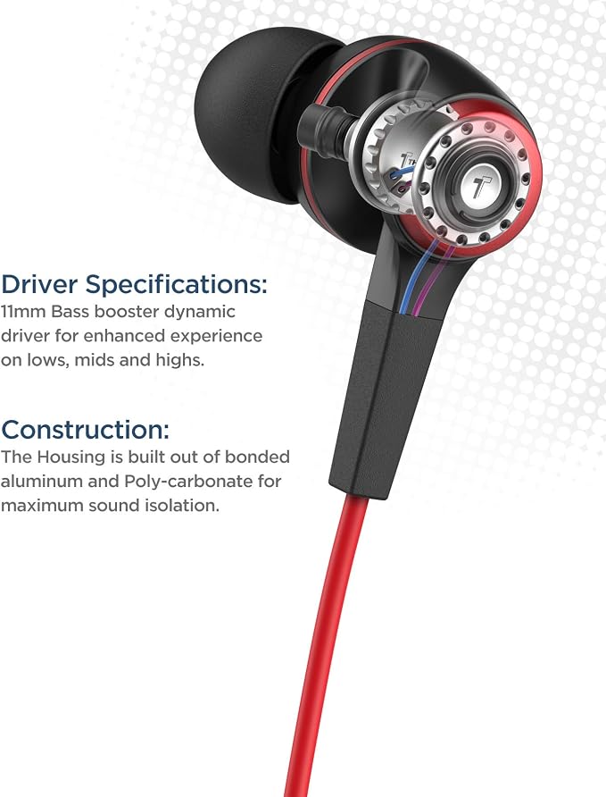 Thore iPhone Earphones (Apple MFi Certified) V120 in Ear Wired Lightning Earbuds (Sweat/Water Resistant) Headphones with Mic/Volume Remote for iPhone 12/13/14 Pro Max - Red