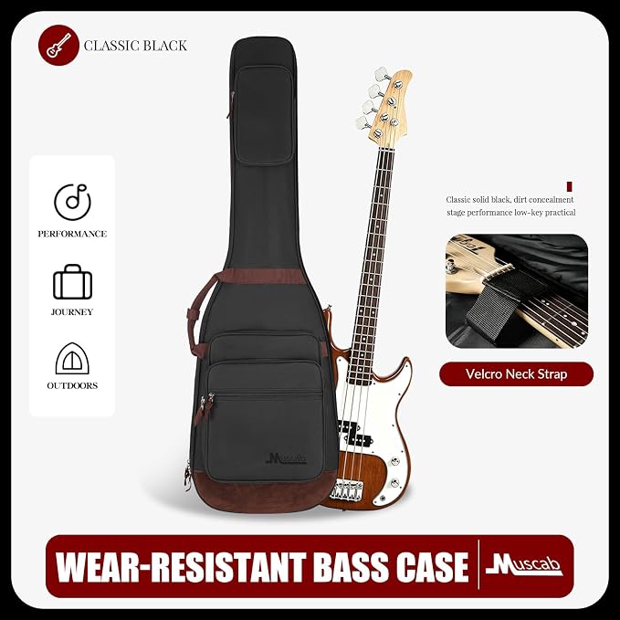 Bass Guitar Bag 0.5 Inch Padding Bass Guitar Case, Bass Electric Guitar Gig Bag Backpack with Neck Strap and 4 Pockets, Black