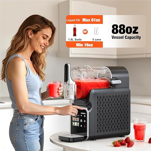 Slushie Machine No Ice Needed, Auto-Clean, 220W Quick Frozen Drink Maker with 6 Preset Programs for Margaritas, Frappés, Milk Shake and More, Slushy Machine for Home, 88oz