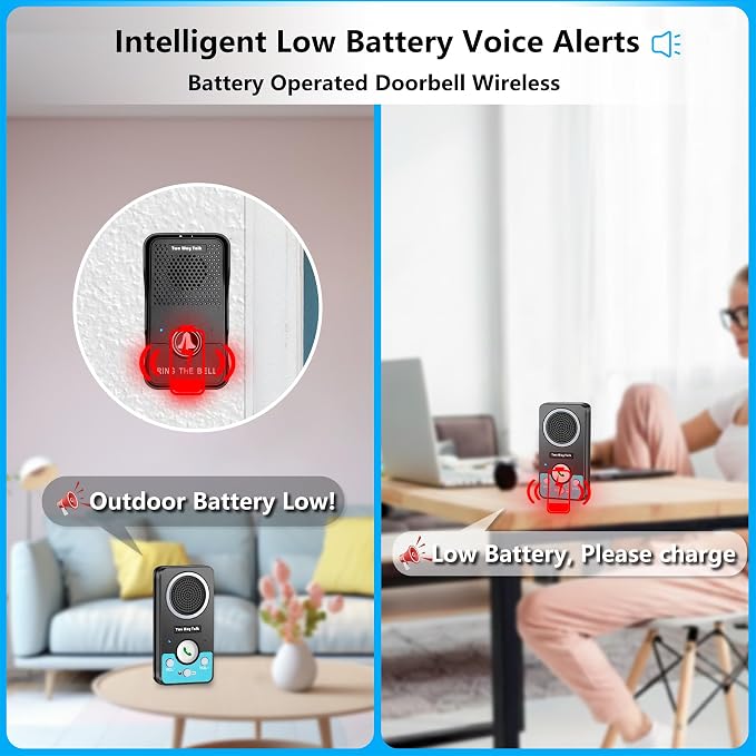 Wireless Doorbell with Speaker 2 Way Audio, Hands-Free Natural Conversation Door Bell Ringer Wireless, 1300Ft Range, 8 Level Volume, 4 Chimes, Battery Doorbell with Intercom for Home/Office/Classroom