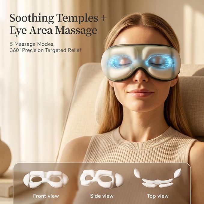 ReliefRX Ultra-Quiet Eye Massager with Heat and Cooling, Lightweight Eye Massager, Birthday Gift for Women Husband, for Home, Office, and Travel - Sage Green