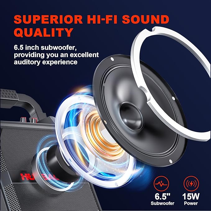 Karaoke Machine, Portable Bluetooth Speaker with Wireless Microphone for Adults & Kids, PA System with Remote Control Supports TF Card/USB/FM/AUX for Home Party, Indoor and Outdoor