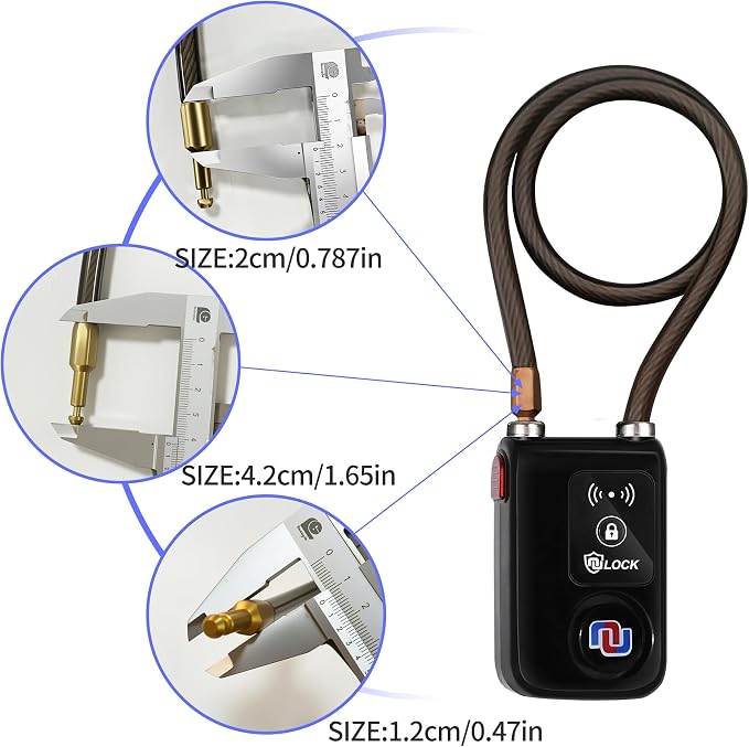 Nulock Keyless Bluetooth Bike/Motorcycle/Gate Lock IP44 Splash-Proof Cycling Lock with 110db Alarm, 0.38" Diameter 24-inch (2ft) Braided Steel Cable Padlock for Gate(2025 Version)