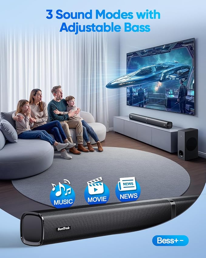 Soundbar with Subwoofer for TV, Home Theater Bluetooth 5.3 Speaker System with 2 Wireless Karaoke Mics, Surround Sound Audio with HDMI ARC, Optical, AUX, USB for Movie, Music, Family Party(Peak 240W)
