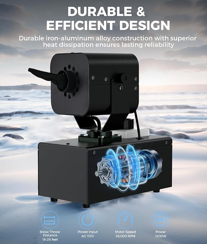 IMONE 1200W Snow Machine 90° Automatic Oscillation, Adjustable Snow Volume & Flake Size, 1L Tank, Dual Wired & Wireless Remote Control, Outdoor Snowflake Maker for Christmas, Weddings, Parties & Stage