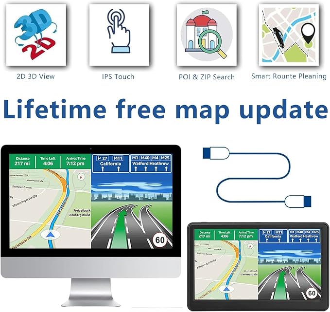 GPS Navigator for Car Truck RV, 7 Inch Touch Screen, Latest 2026 Maps for Car GPS, Support Voice Turn-by-Turn Guidance, Speed and Red Light Warning, Custom Truck Routing