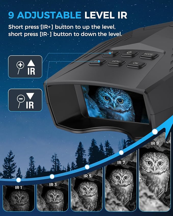 Night Vision Goggles, Night Vision Binoculars for Adults, 5000mAh Rechargeable Infrared Binoculars with 3'' Large Screen, 10X Digital Zoom External Flashlight for Camping