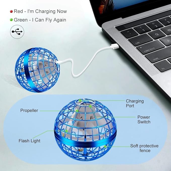 Flying Orb Ball Toy, Hover Hand Mini Drone Cosmic Globe, Fly Spinners for Kids Adults Indoor Outdoor Toys, Cool LED Lights Toys for 6 7 8 9 10+ Years Old Boys Girls Gift Blue