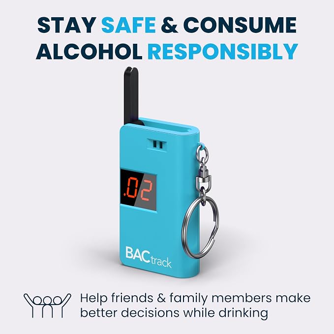 BACtrack Keychain Breathalyzer (Blue) and 20 Breathalyzer Mouthpieces Bundle