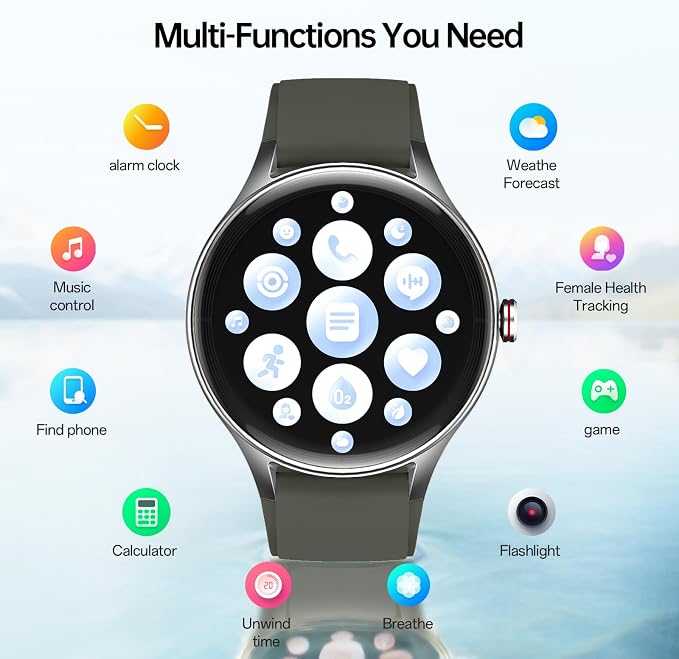 Woneligo Smart Watch for Men,1.57inch AMOLED Touchscreen Fitness Watch for iPhone & Android,Heart Rate/Sp02/Sleep Monitor,110+ Sport Modes IP68 Waterproof Bluetooth Calls (Green, 1.57)