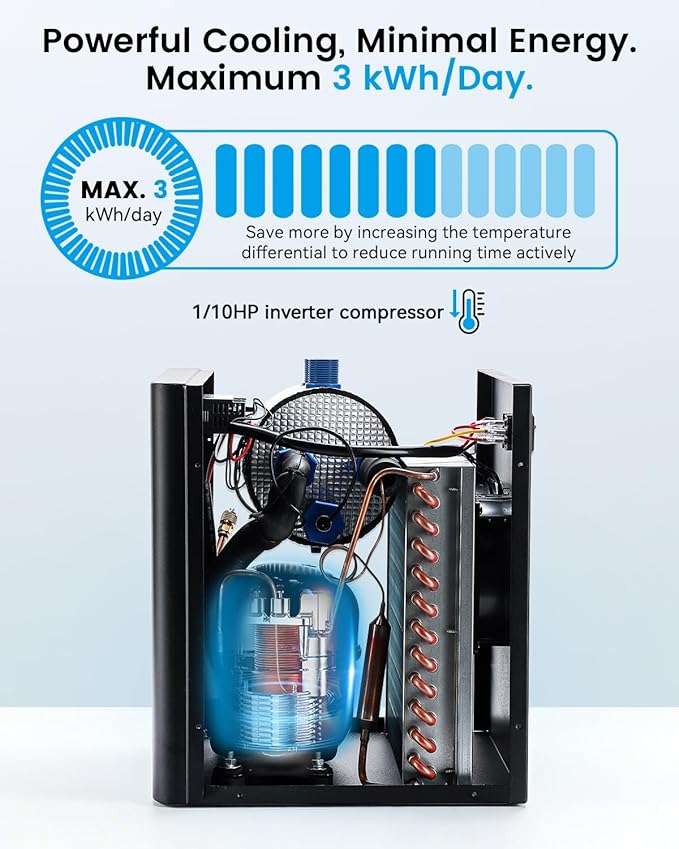 BAOSHISHAN 1/10 HP Aquarium Chiller 42 Gallon 160L Water Cooling System | Quiet Compressor Refrigeration, Includes Pump and Tubing, 110V, Ideal for Hydroponics, Axolotl and Reef Tanks