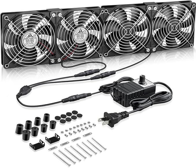 GDSTIME Big Airflow 4X 120mm Fans with 100V-240V AC Powered Speed Controller for DIY GPU Mining Rig Server Racks AV Cabinets TVs Routers Cooling Ventilation