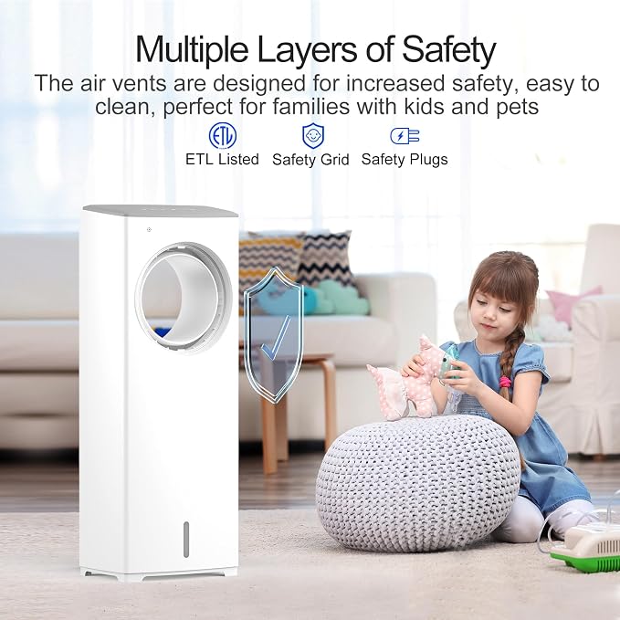 Evaporative Air Cooler,3-IN-1 Swamp Cooler 24ft/s,Portable Air Conditioners Windowless w/Remote,15H Timer,80°Oscillation,Water Tank,3 Ice Packs,Ac Cooling Fan for Indoor Room Bedroom White