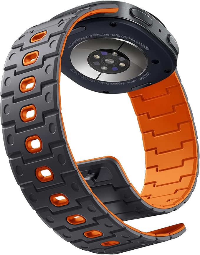 Bandletic Silicone Magnetic Band Compatible with Samsung Galaxy Watch 8 40mm 44mm / 8 Classic 46mm 2025, No Gap Soft Sport Wristbands Breathable Replacement Strap for Men Women, Space Gray/Orange