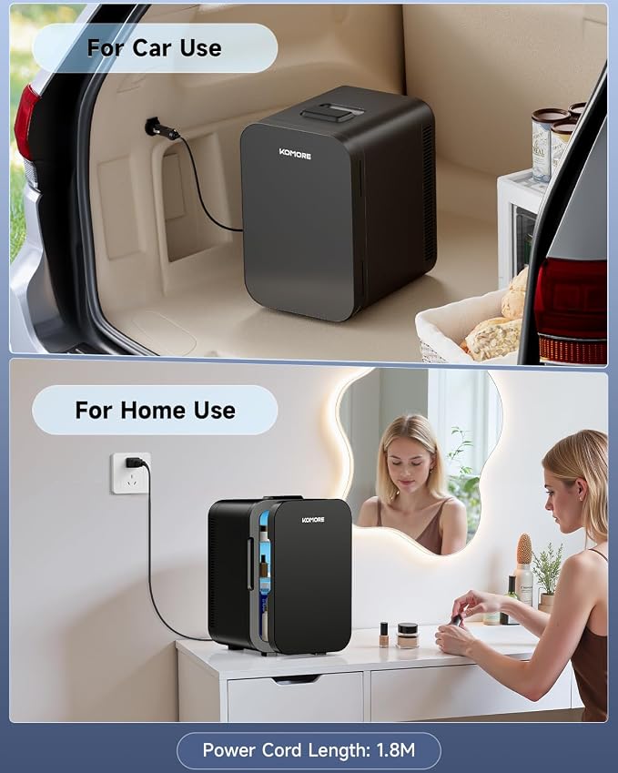 Small Mini Fridge, 18L Portable Tiny Fridge for Skincare, 120V/12V Makeup Refrigerator Mini, Thermoelectric Cooler & Warmer for Drinks, Food, Cosmetics for Office/Dorm/Car/Travel, Black