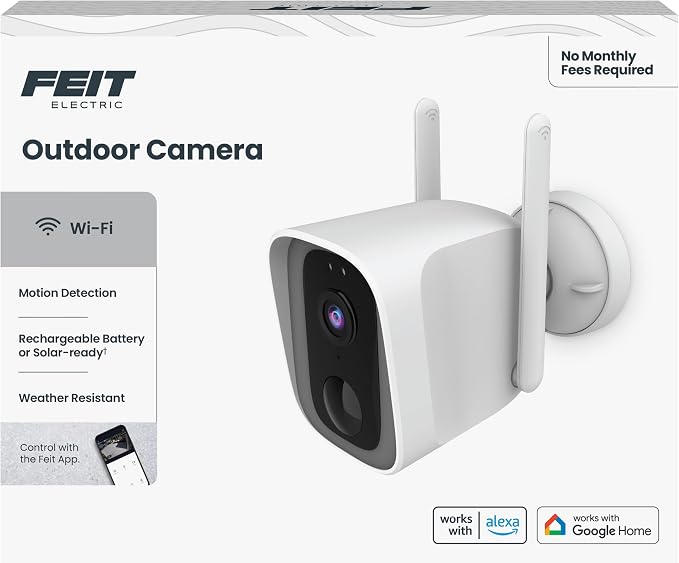Feit Electric Outdoor Wireless Security Camera, 1080p HD, Motion Detection Alerts, Night Vision up to 30ft, Battery Powered, SD Card Storage, 2.4GHz WiFi, Mount with Magnetic Bracket