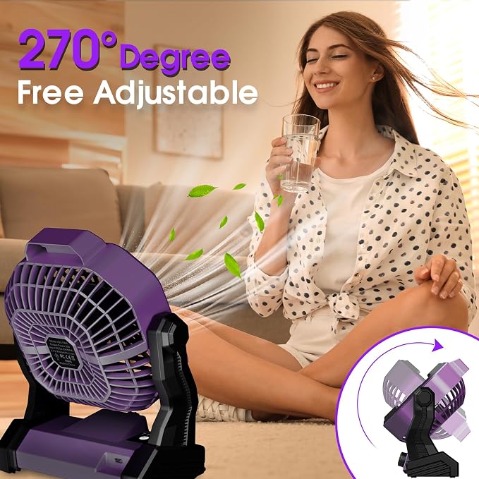 JINLICTE Portable Camping Fan, Rechargeable Battery Powered Tent Fans for Camp Hanging, [13-60Hrs Runtime], 9 Inch, Stepless Speed, Powerful&Quiet, for Picnic, Barbecue, Fishing, Travel, Home, Tent