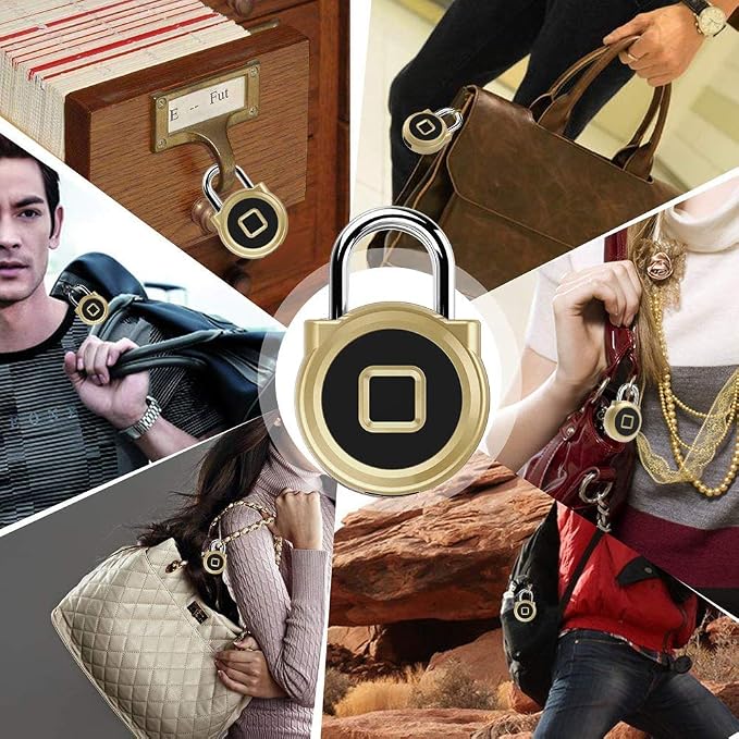 Gym Locker Padlock eLinkSmart Fingerprint Padlock with 1000+ App User - Outdoor Waterproof Security Smart Lock for Gym Locker Backpack Gun Case Field Box Gold Support iOS Watch