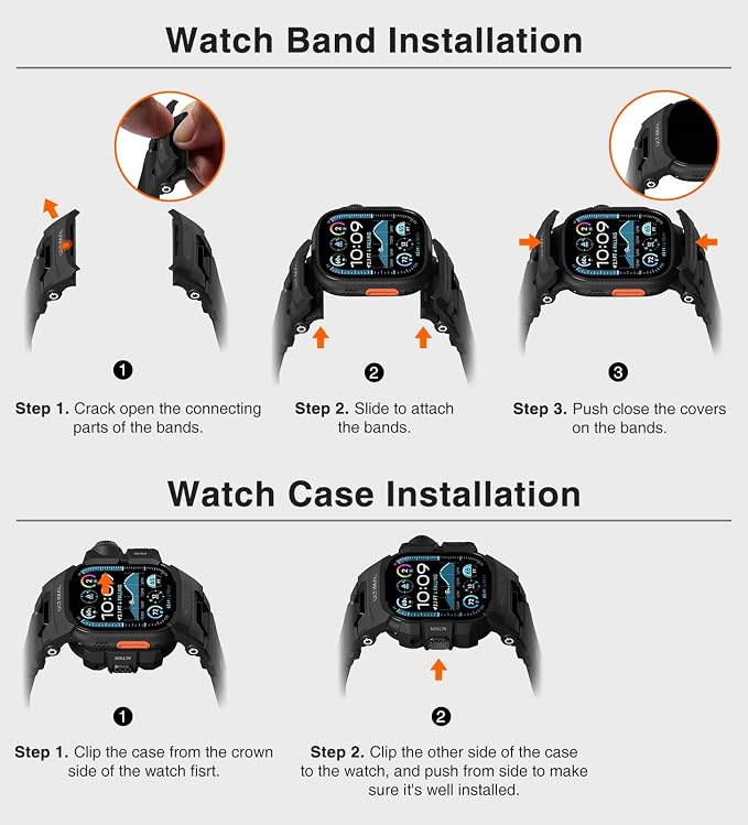 ULTIMAL Rugged Case with Band for Apple Watch 49mm,Compatible with Apple Watch Ultra 3/2/1, Military Grade Shockproof Bumper Cover for iWatch Tactical Band Men (49mm,Black)